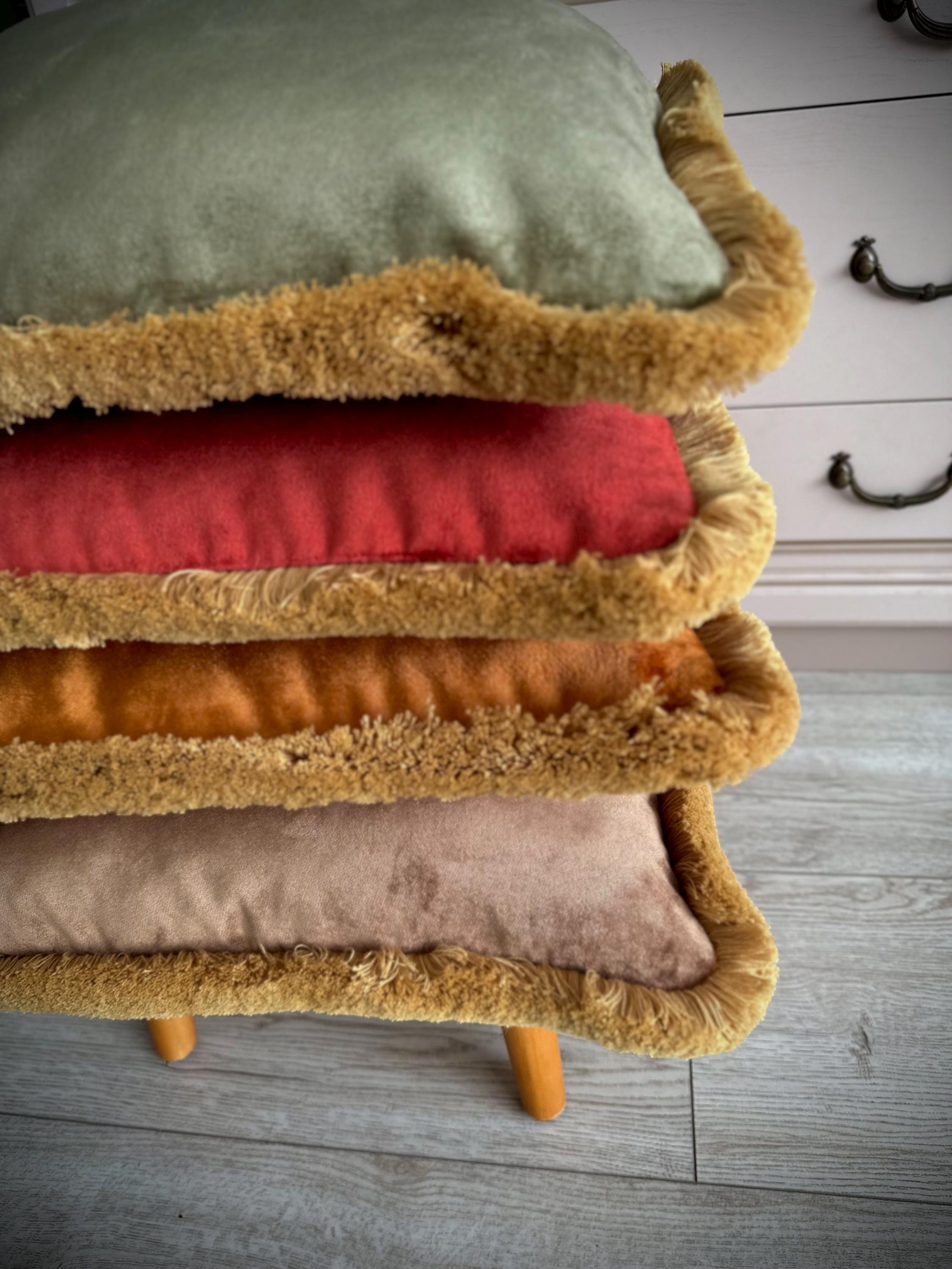 Orange Rust Velvet Fringe Pillow Cover: Boho Decorative Cushion