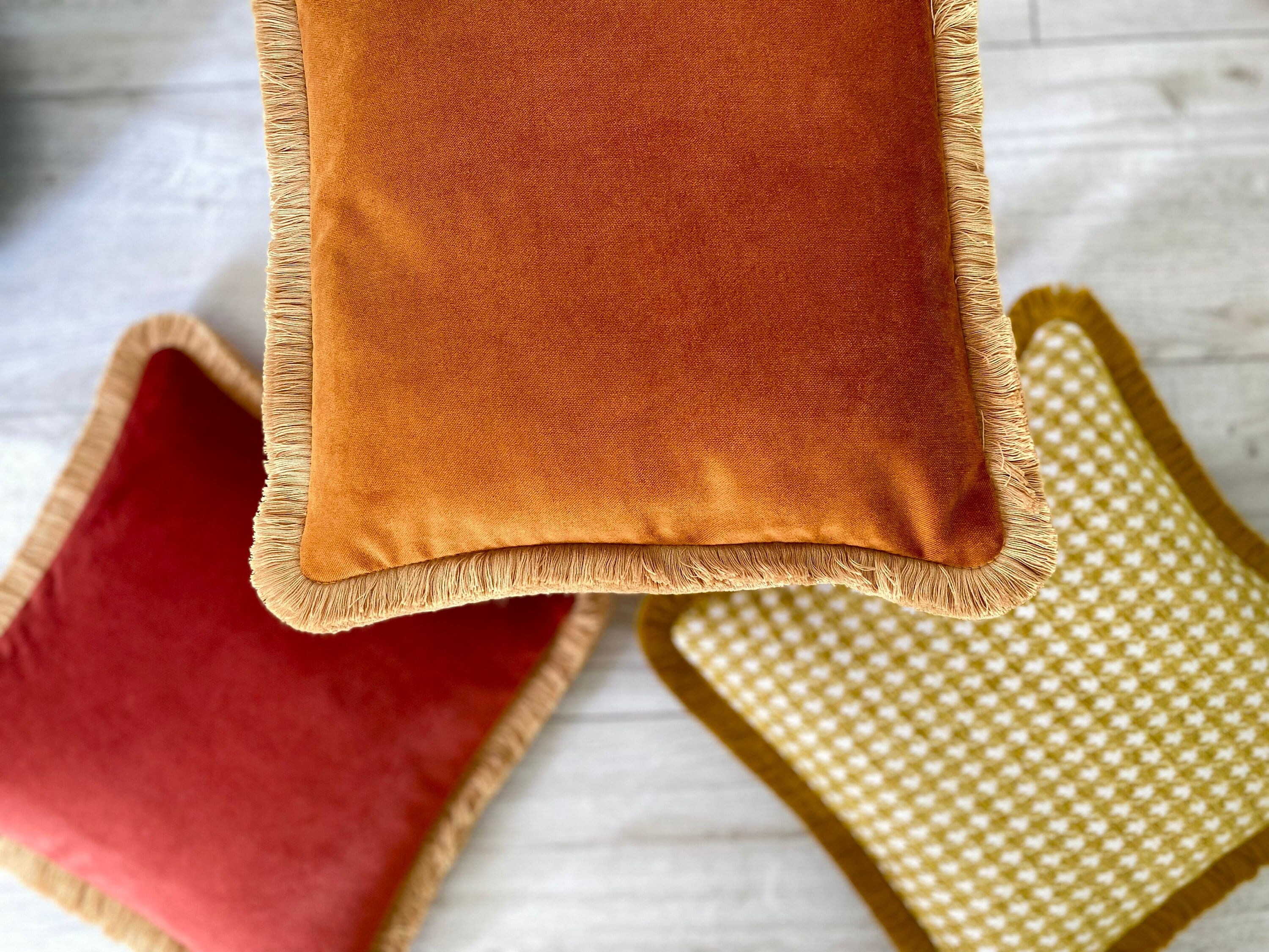 Orange Rust Velvet Fringe Pillow Cover: Boho Decorative Cushion