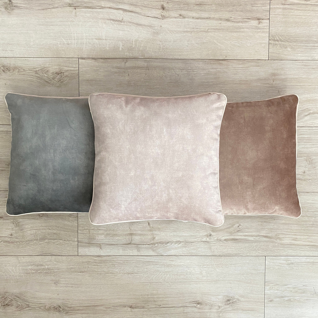 Velvet Pillow Cover with Piping: Thick Grey, Brown, Blue Grey, Beige