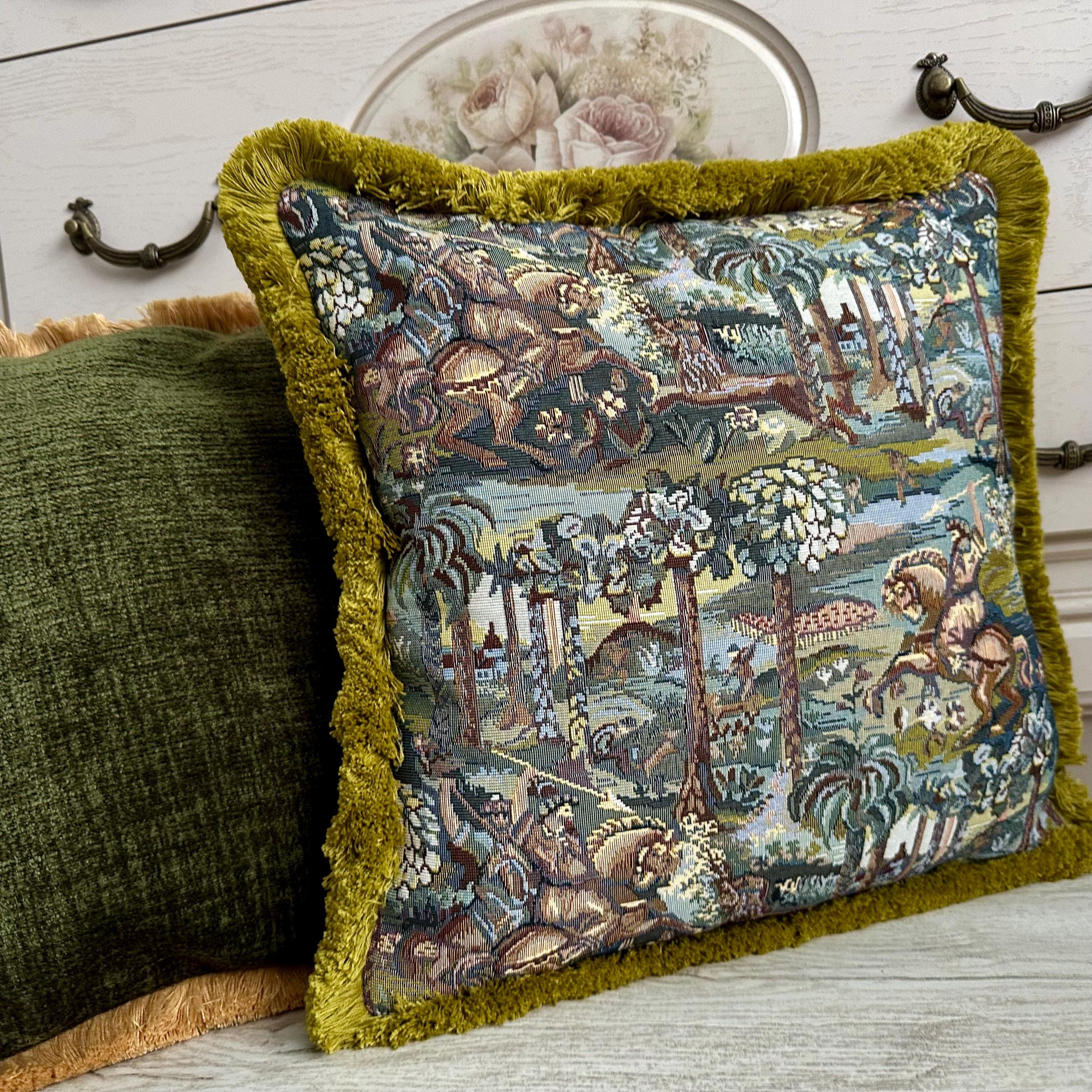 Tapestry Pillow Cover with Cotton Fringe: Boho Decor