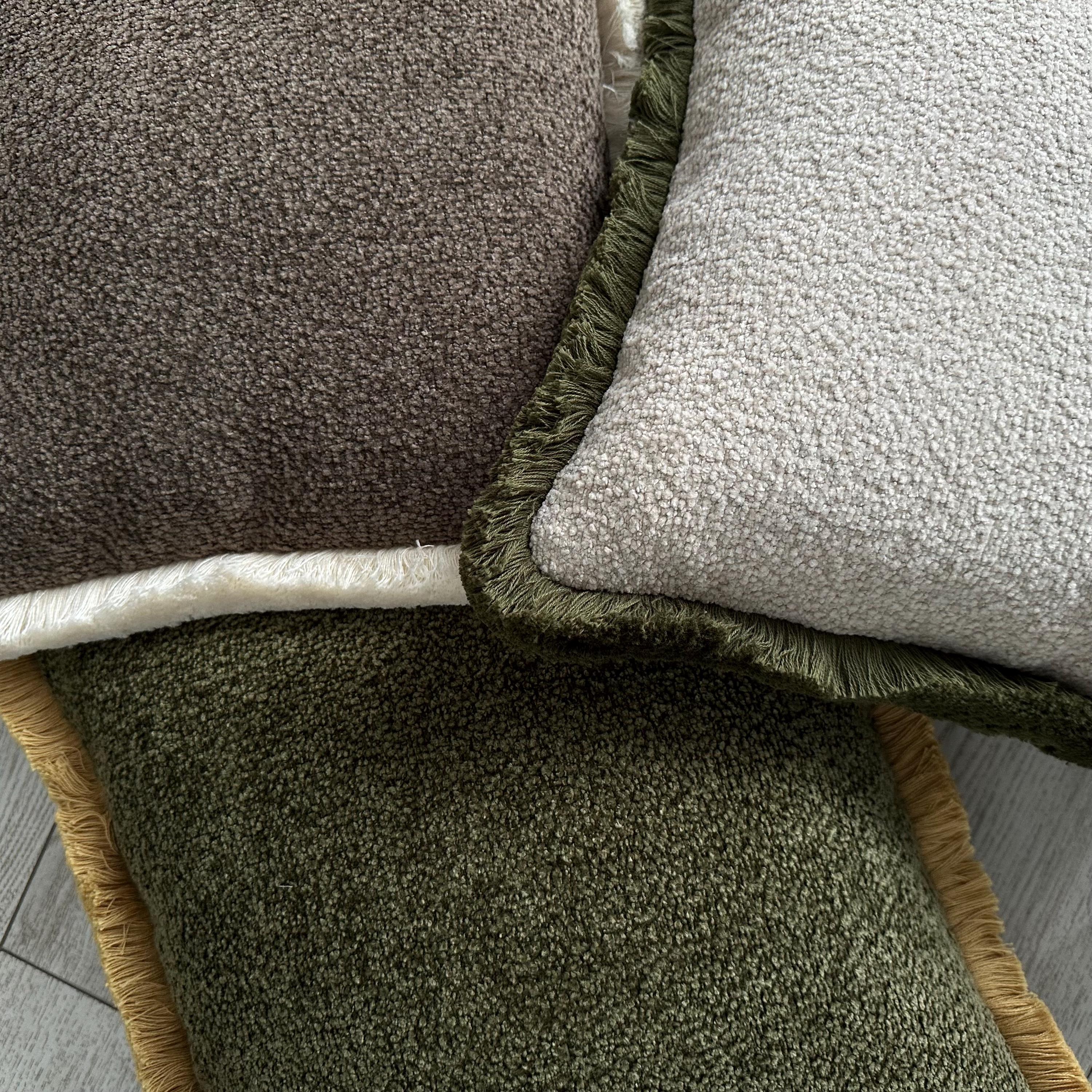 Green Moss Boucle Pillow Cover with Cotton Fringe