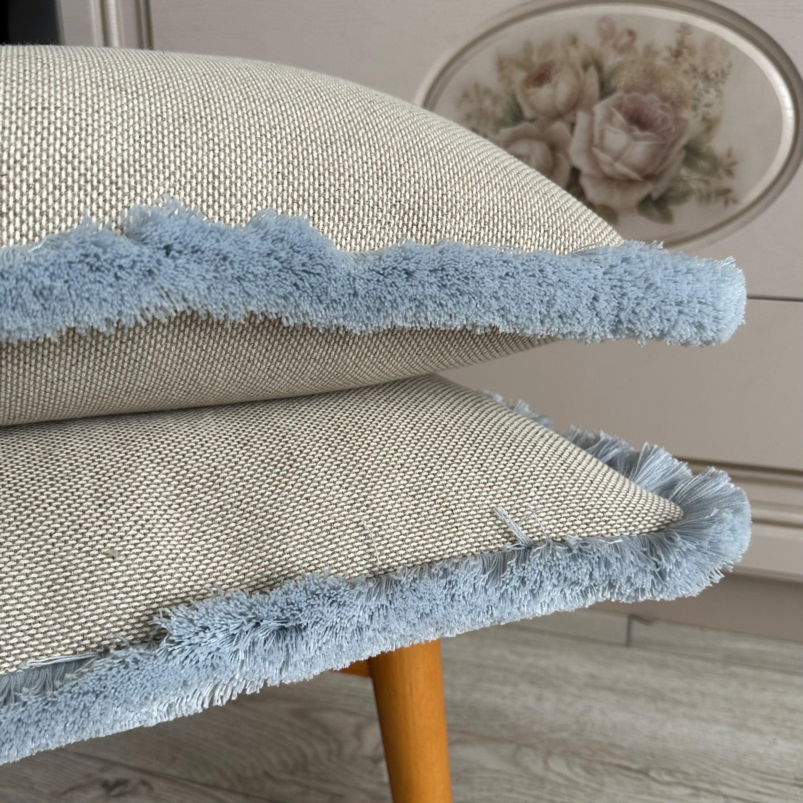 Textured Cotton Linen Cushion Cover with Custom Fringe