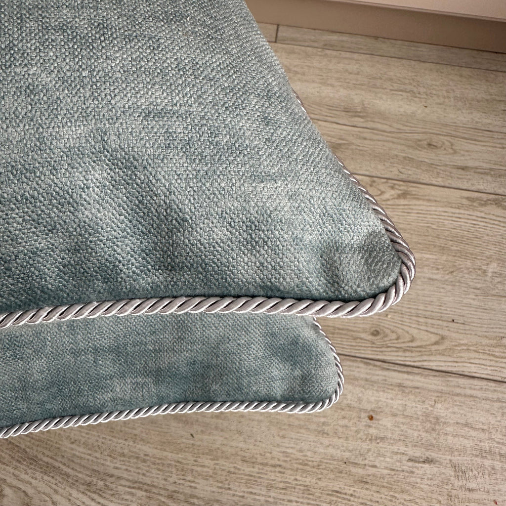 Textured Velvet Pillow Cover: Turquoise, Blue, Grey with Rope Detail