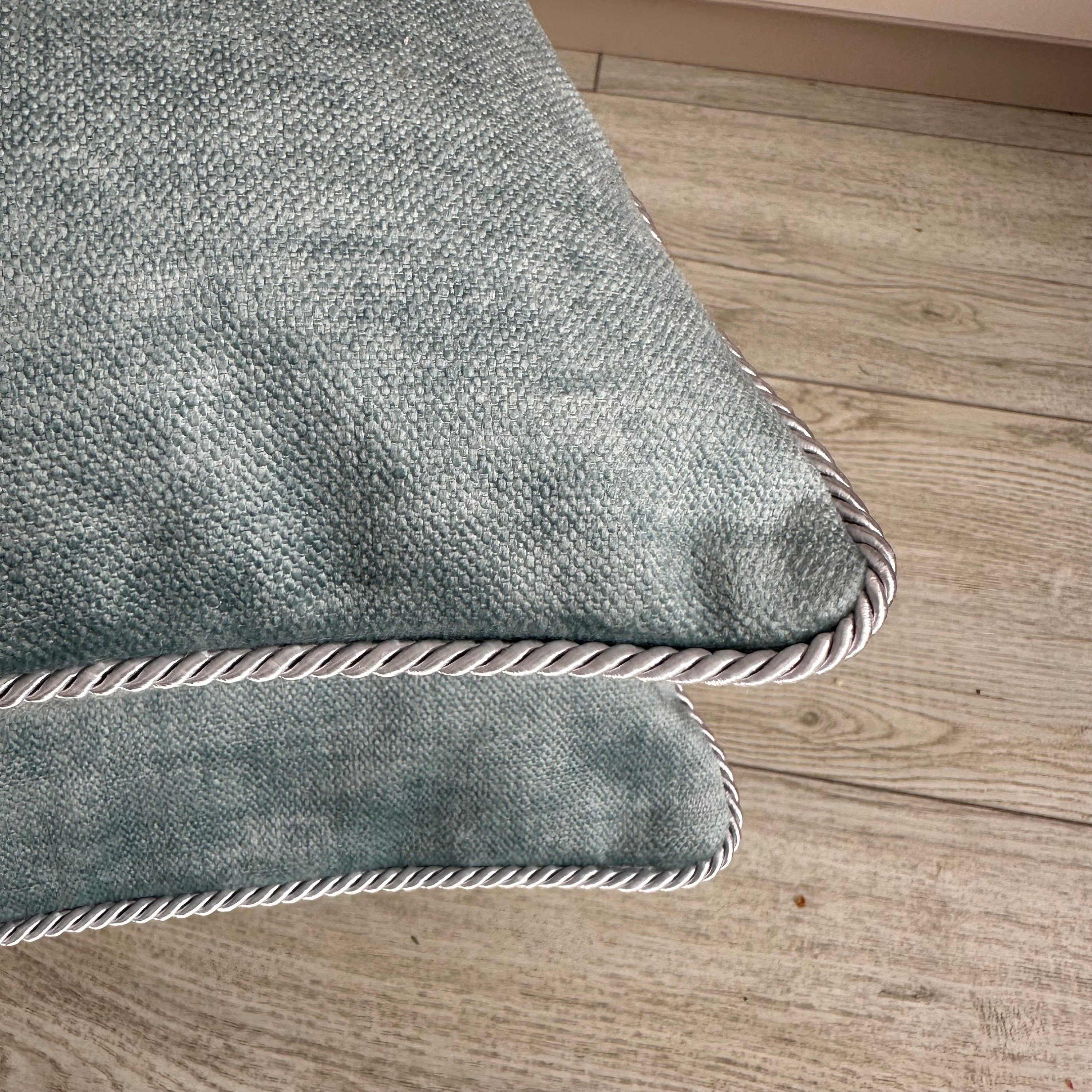 Textured Velvet Pillow Cover: Turquoise, Blue, Grey with Rope Detail