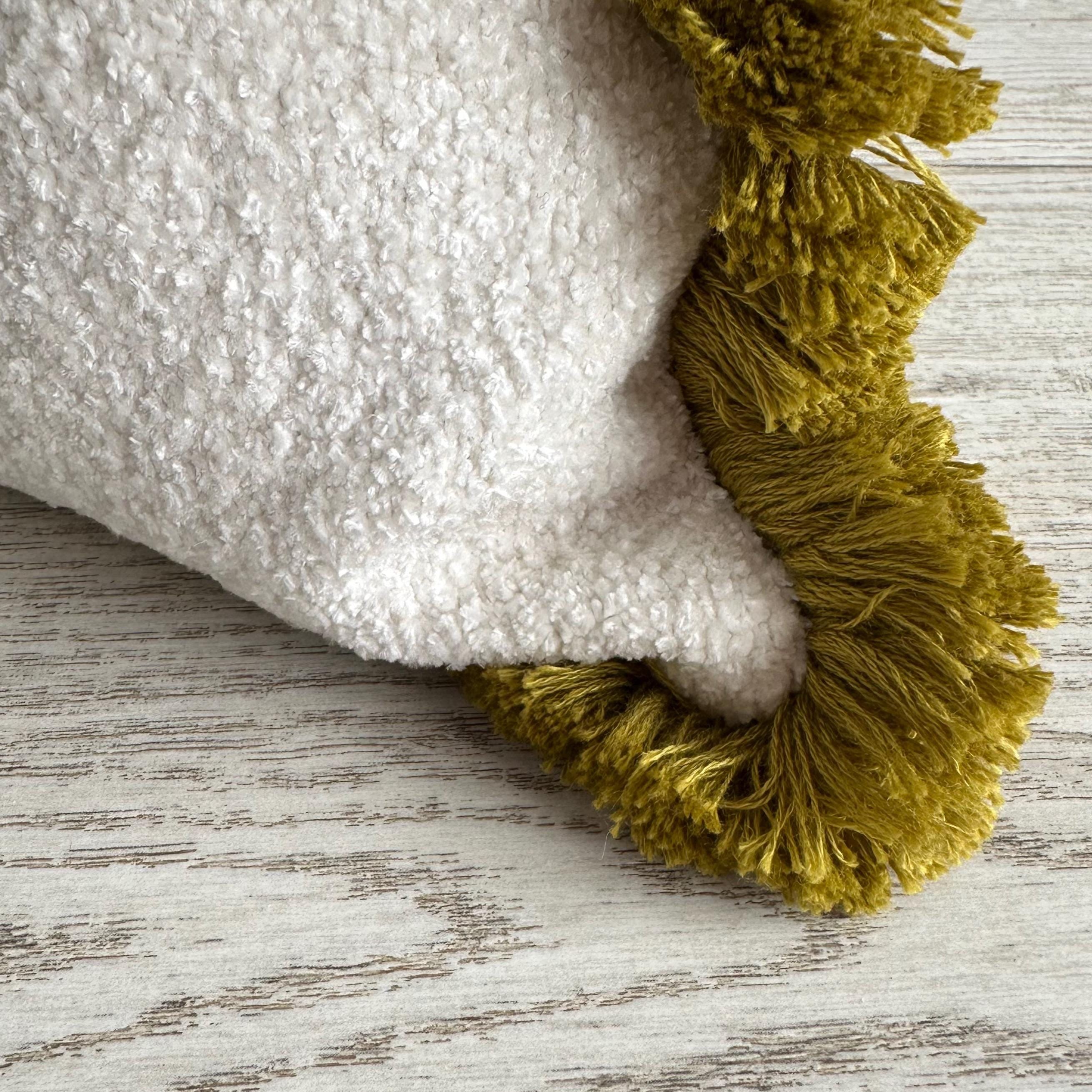 Off White Thick Boucle Pillow Cover with Cotton Fringe