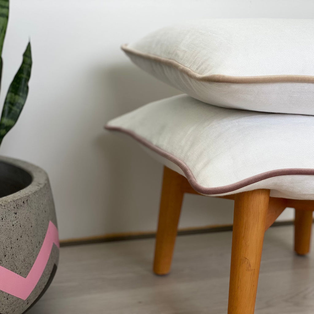 Heavyweight Off White Linen Pillow Cover: Color Piping, Natural Linen