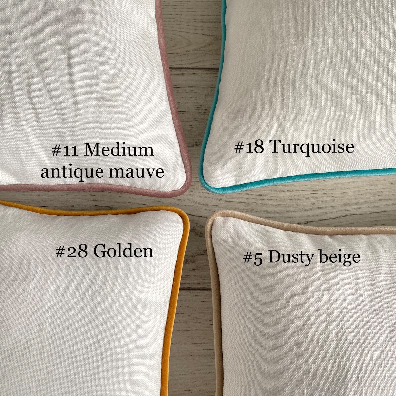 Heavyweight Off White Linen Pillow Cover: Color Piping, Natural Linen