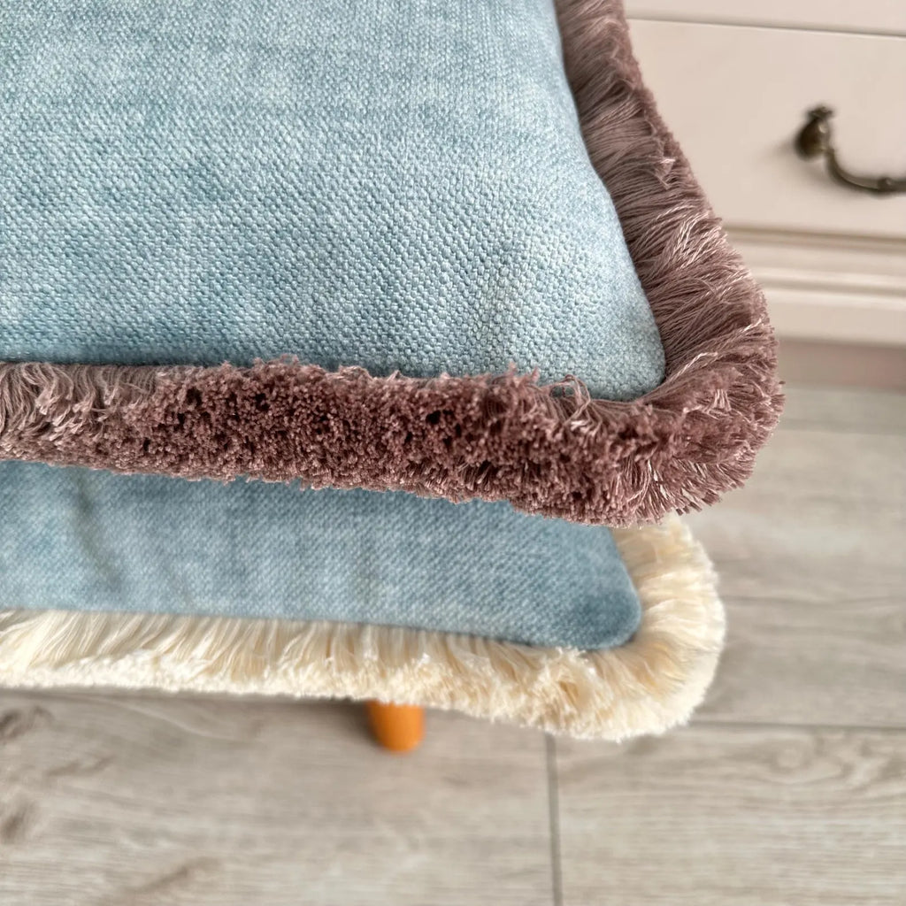 Dusty Turquoise Velvet Pillow Cover: Cotton Fringe Accent