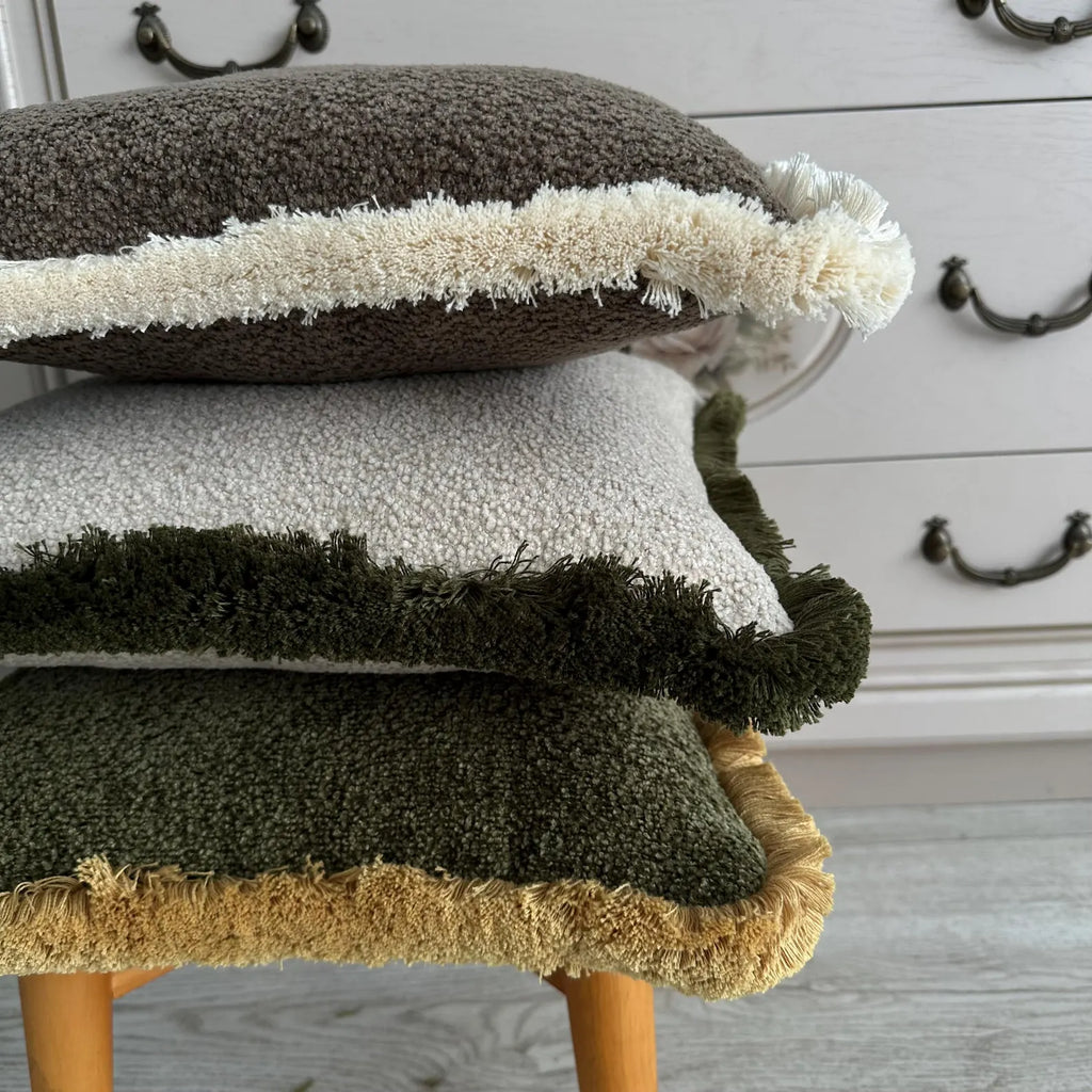 Brown Boucle Pillow Cover with Cotton Fringe