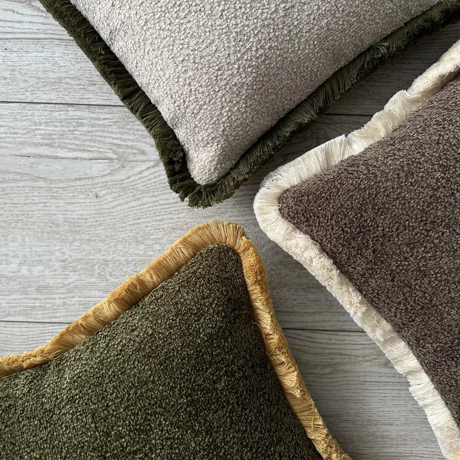 Brown Boucle Pillow Cover with Cotton Fringe